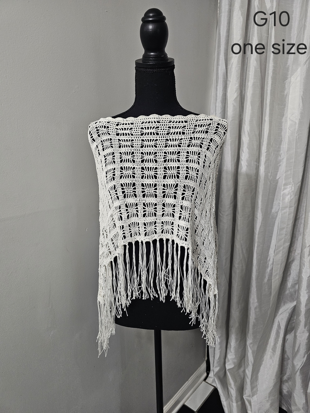 Women’s White Crochet Fringe Sweater Poncho - One Size